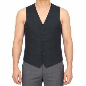 Nick Graham Vest Mens Small Gray Plaid Suit Waistcoat Adjustable Back Navy